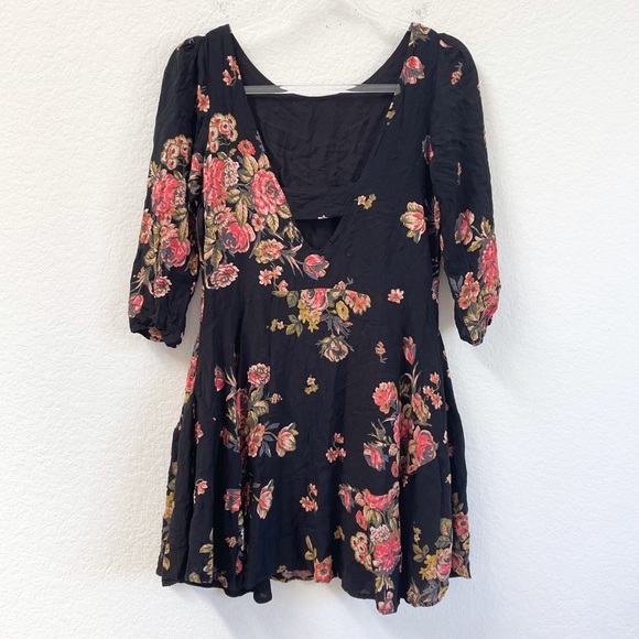 Free People Black Floral Mini Dress Size Small - Picture 2 of 4